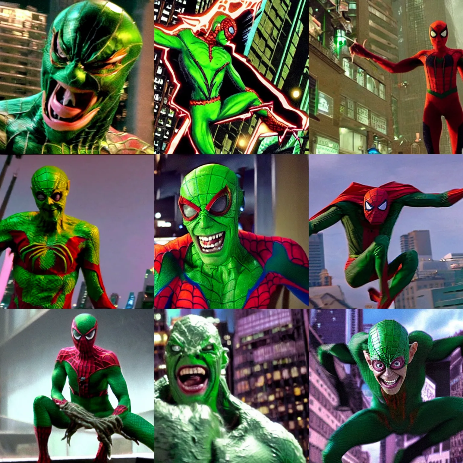 Prompt: green goblin in a spider man movie scene from the movie