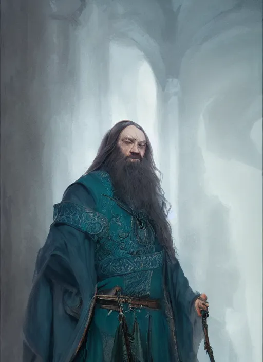 Prompt: dumbledore portrait medieval, dark, teal, intricate, highly detailed, smooth, artstation, digital illustration, ruan jia, mandy jurgens, rutkowski