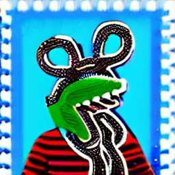 Image similar to a sticker illustration of a pepe wearing a rope, suspense, highly detailed, carefully drawn, meme, artstation, artstationHQ, artstationHD