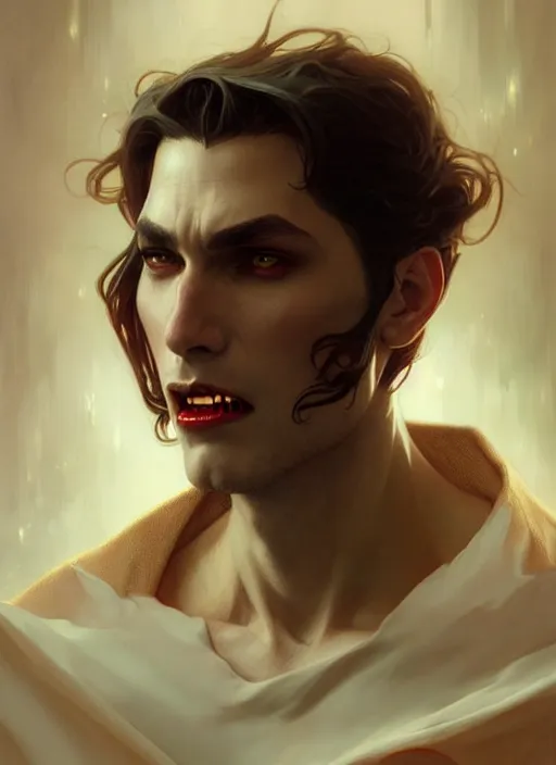 Image similar to ultra realistic illustration, handsome vampire. intricate, elegant, highly detailed, digital painting, artstation, concept art, smooth, sharp focus, illustration, art by artgerm and greg rutkowski and alphonse mucha and wlop