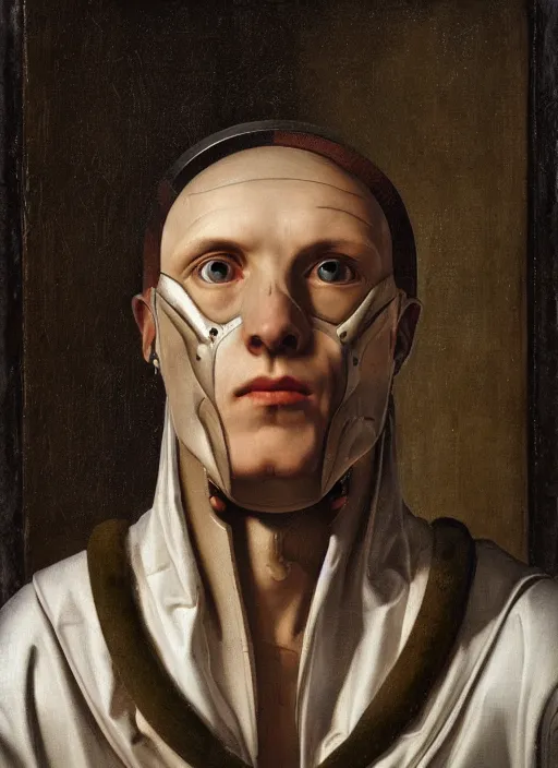 Image similar to a portrait of a cyborg by Petrus Christus, renaissance style