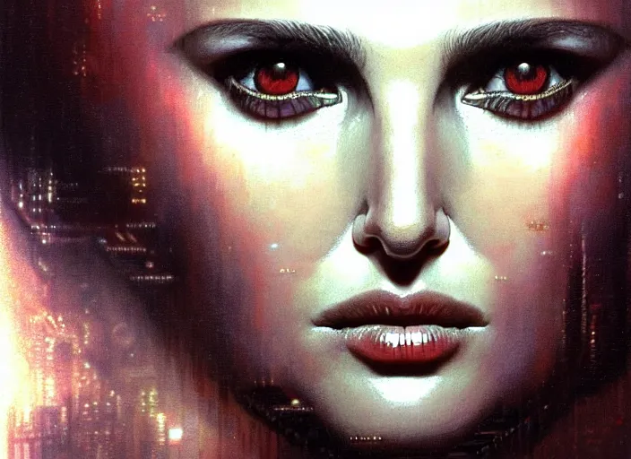 Prompt: portrait shot of natalie portman in bladerunner, intricate, elegant, highly detailed, centered, digital painting, artstation, concept art, smooth, sharp focus, illustration, artgerm, tomasz alen kopera, peter mohrbacher, donato giancola, joseph christian leyendecker, wlop, boris vallejo