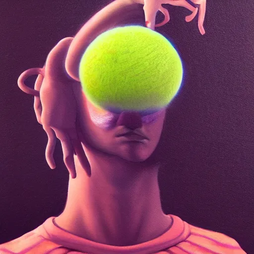 Image similar to Lofi vaporwave portrait tennis ball monster,chalk, Pixar style, Tristan Eaton, Stanley Artgerm, Tom Bagshaw