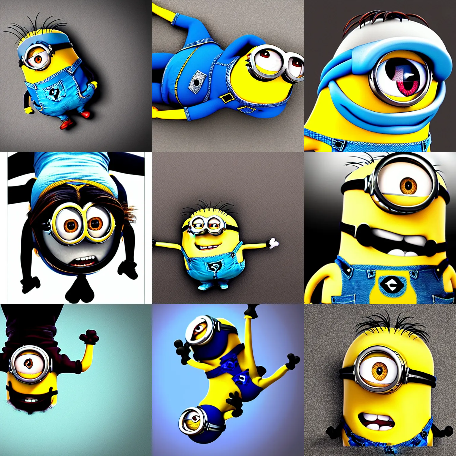 Prompt: minion upside-down, image rotated 180, upturned, up-side-down