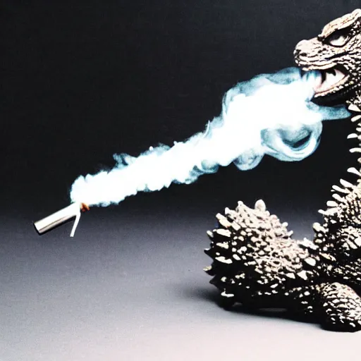 Prompt: godzilla smoking a bong, 5 5 mm