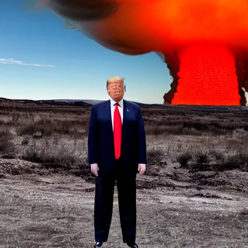 Image similar to trump with nuclear explosion in the background