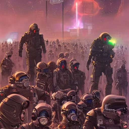 Prompt: The face of a terrorist organization, including New Orleans, explodes in post-apocalyptic streetlights, An eclecticbeautiful vincent di fate, trending on artstation Interstellar and inception, 4k resolution incredible digital illustration trending