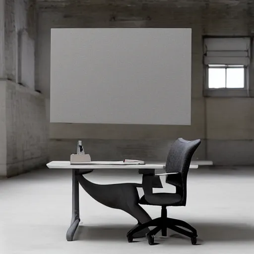 Image similar to a desk in the shape of an elephant with grey accents designed by antony gormley, advertising photography