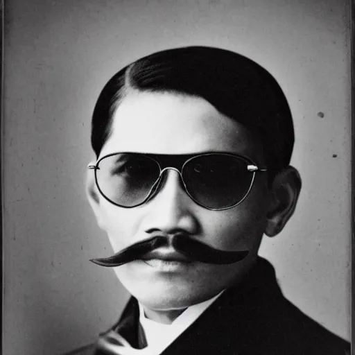 Prompt: vintage photo portrait of jose rizal with a mustache wearing ray ban aviator sunglasses