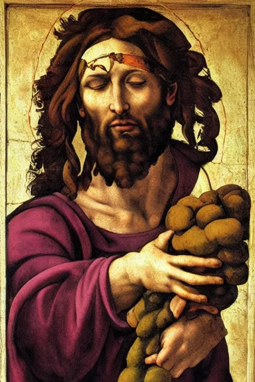 Image similar to michelangelo painting of jesus christ with blindfold!!!!!! holding cornucopia!!!!!!