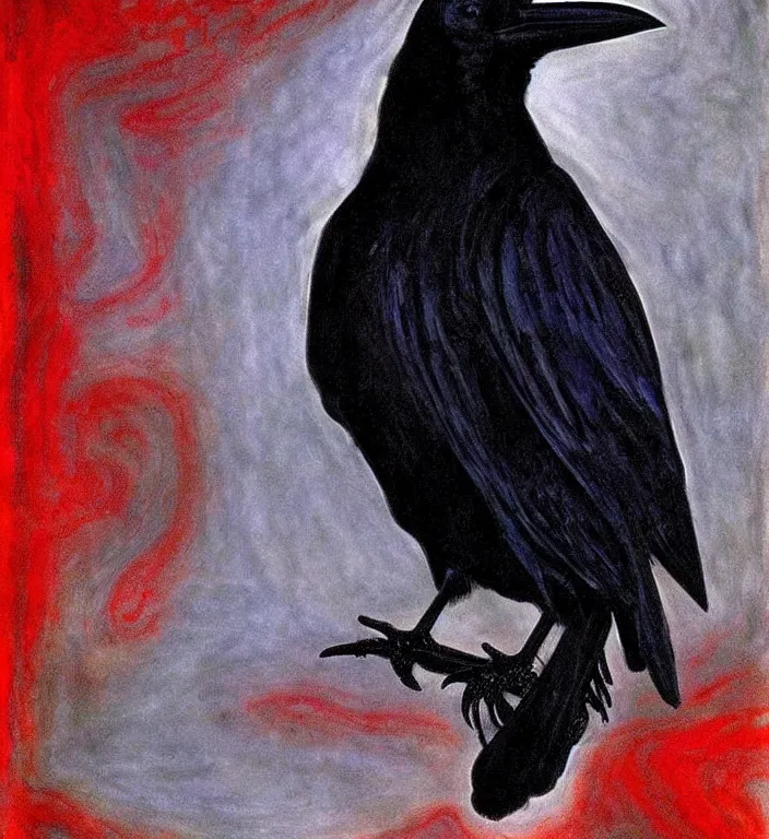 Prompt: raven bird, epic digital art, realistic, extreme detail, by edvard munch of artistic form coming into being as two elements are successfully fused.