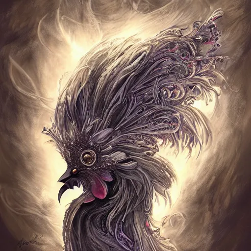 Image similar to a wlop 3 d render of very very very very highly detailed beautiful mystic portrait of a phantom undead rooster with whirling galaxy around, tattoos by anton pieck, intricate, extremely detailed, digital painting, artstation, concept art, smooth, sharp focus, illustration, intimidating lighting, incredible art,