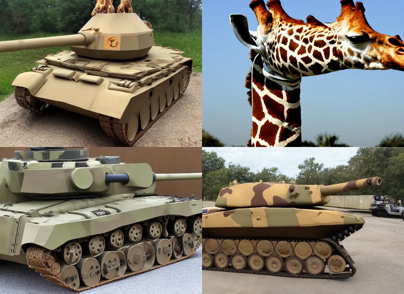 Prompt: tank in the shape of giraffe with giraffe head
