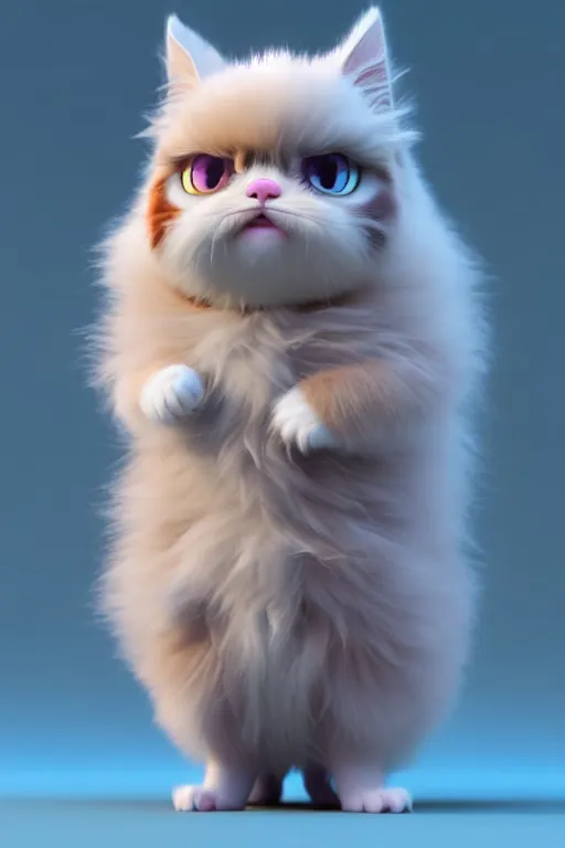 Prompt: high quality 3 d render hyperrealist very cute multipastel fluffy! grumpy griffin cat hybrid with detailed fluffy wings!, vray smooth, in the style of detective pikachu, hannah yata charlie immer, dramatic blue light, low angle, uhd 8 k, sharp focus