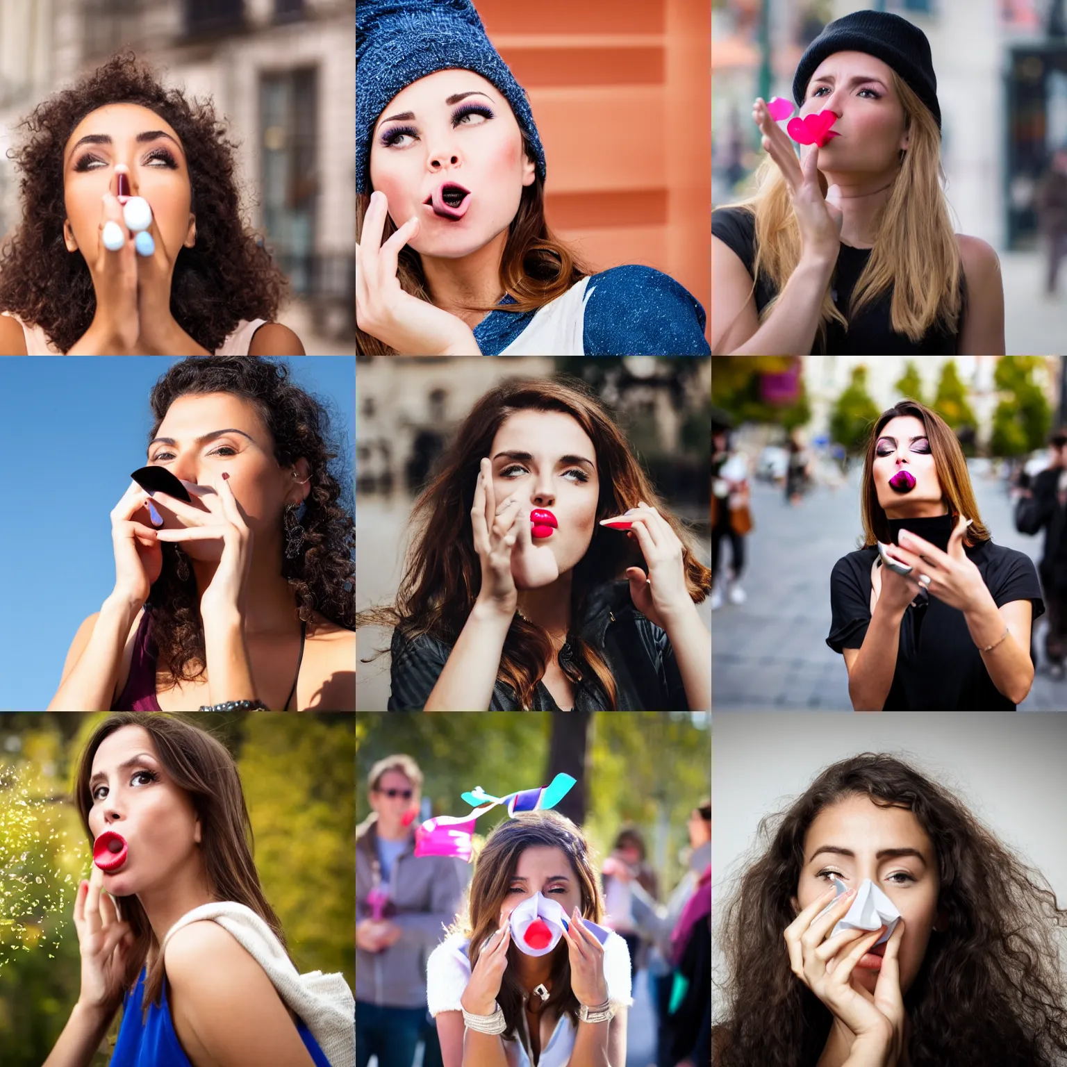 Prompt: woman blowing a kiss towards the camera