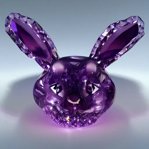 Image similar to photorealistic crystal bunny made of amethyst gems