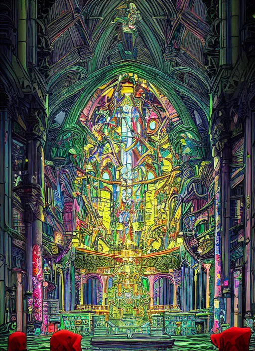 Image similar to the church of anime, an ultrafine detailed 3 d render by james jean, intricate linework, bright colors, final fantasy, behance contest winner, vanitas, angular, altermodern, unreal engine 5 highly rendered, global illumination, radiant light, detailed and intricate environment
