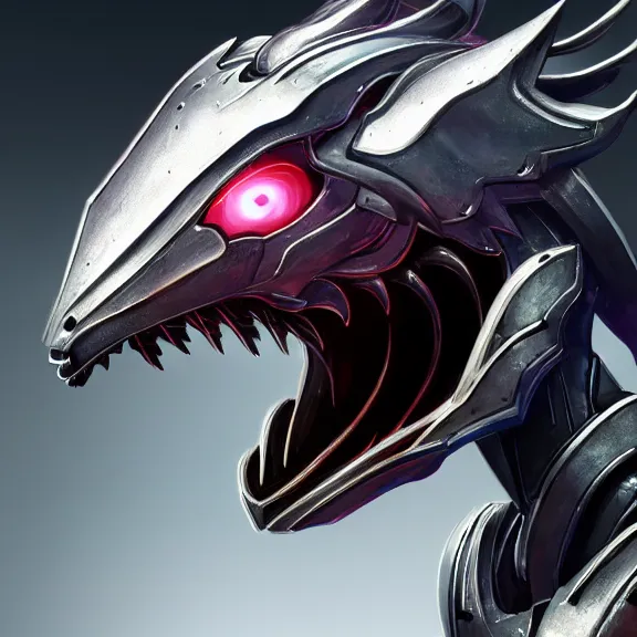 Image similar to close up headshot of a cute beautiful stunning anthropomorphic female robot dragon, with sleek silver metal armor, glowing OLED visor, facing the camera, high quality maw open and about to eat your pov, food pov, the open maw being highly detailed and soft, highly detailed digital art, furry art, anthro art, sci fi, warframe art, destiny art, high quality, 3D realistic, dragon mawshot, maw art, pov furry art, furry mawshot, macro art, dragon art, Furaffinity, Deviantart Eka's Portal, G6