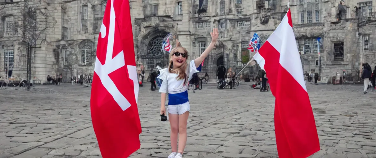 Image similar to cute character waving a danish flag