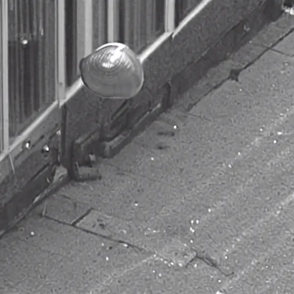 Prompt: giant snail caught sneaking around on cctv, surveillance footage