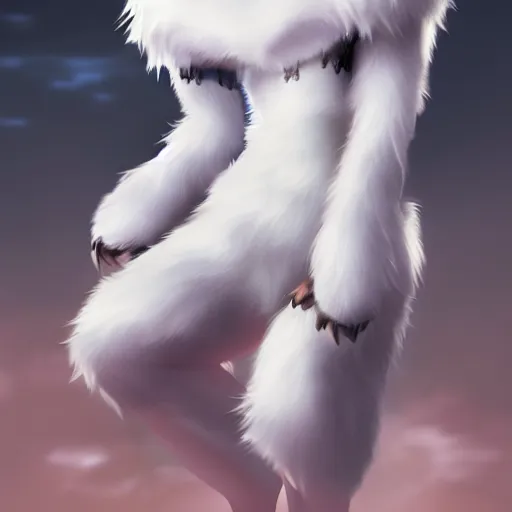 Image similar to cute furry girl with four arms, big fluffy ears, white fur and dark skin, dramatic lighting, cinematic, artstation, anime style