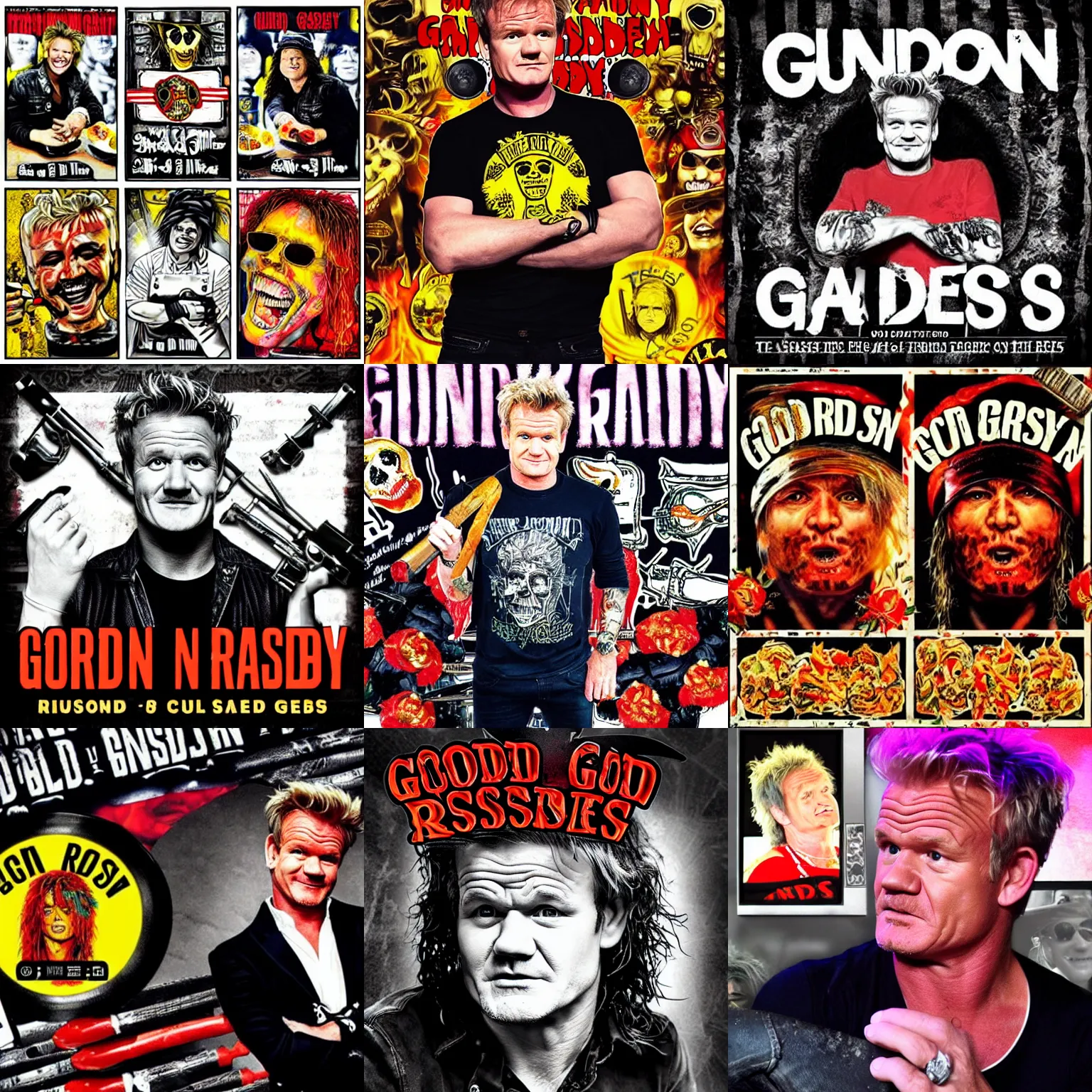 Prompt: Gordon ramsey on a Guns n roses cover art