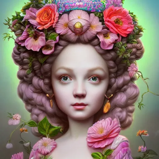 Prompt: the goddess of spring highly detailed, ultra realistic digital painting, rococo, artstation, concept art, pop, smooth, sharp focus, illustration, art by mark ryden and lisa frank 3 d 8 k ultra detailed