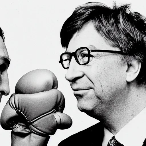 Image similar to bill hicks in a boxing match with bill gates