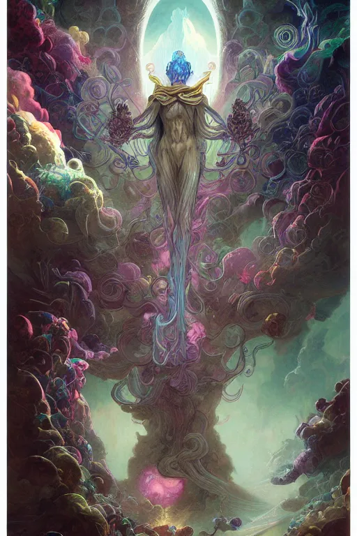 Image similar to god of nebula portals, fantasy drawing, ultra realistic, wide angle, art nouveau, intricate details, rainbowshift, vivid colors, highly detailed by peter mohrbacher, wayne barlowe, maxfield parrish, aaron horkey, gaston bussiere, craig mullins