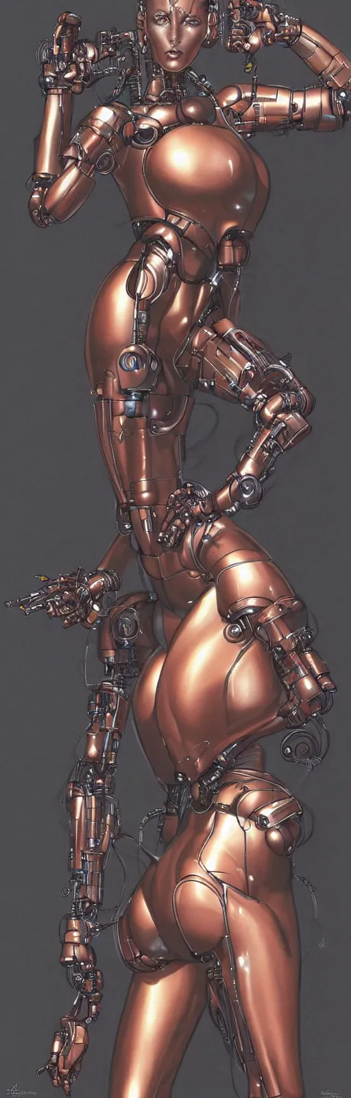 Image similar to beauty cyberpunk woman, robotic, trending on artstation, by Hajime Sorayama and Boris Vallejo