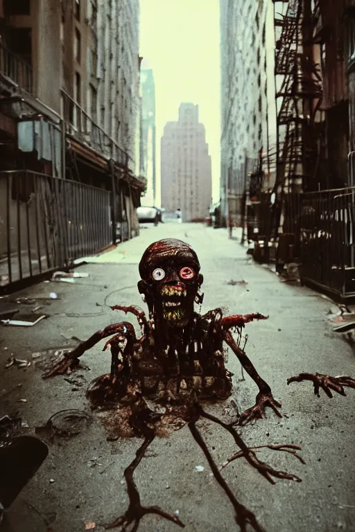 Image similar to 35mm photo of a fungus zombie in a nyc alley