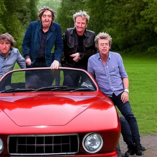 Image similar to richard hammond, james may and jeremy clarkson presenting top gear