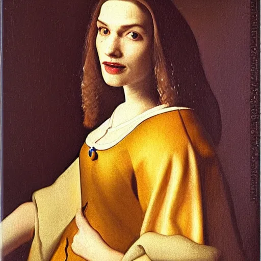 Image similar to portrait of rachel weisz by johannes vermeer, baroque, delft, uplifting, intricate, highly detailed, oil painting