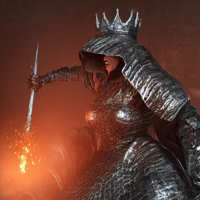 Image similar to queen beatrix secret boss in dark souls, volumetric, realistic, 3 d render, cinematic lighting, ray tracing, cinematic, unreal engine 5, unreal engine render, octane render, hyper realistic, photo, 8 k