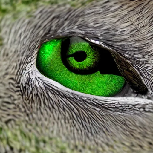 Prompt: a Pterolykos with green eyes hunting for prey, nature photography