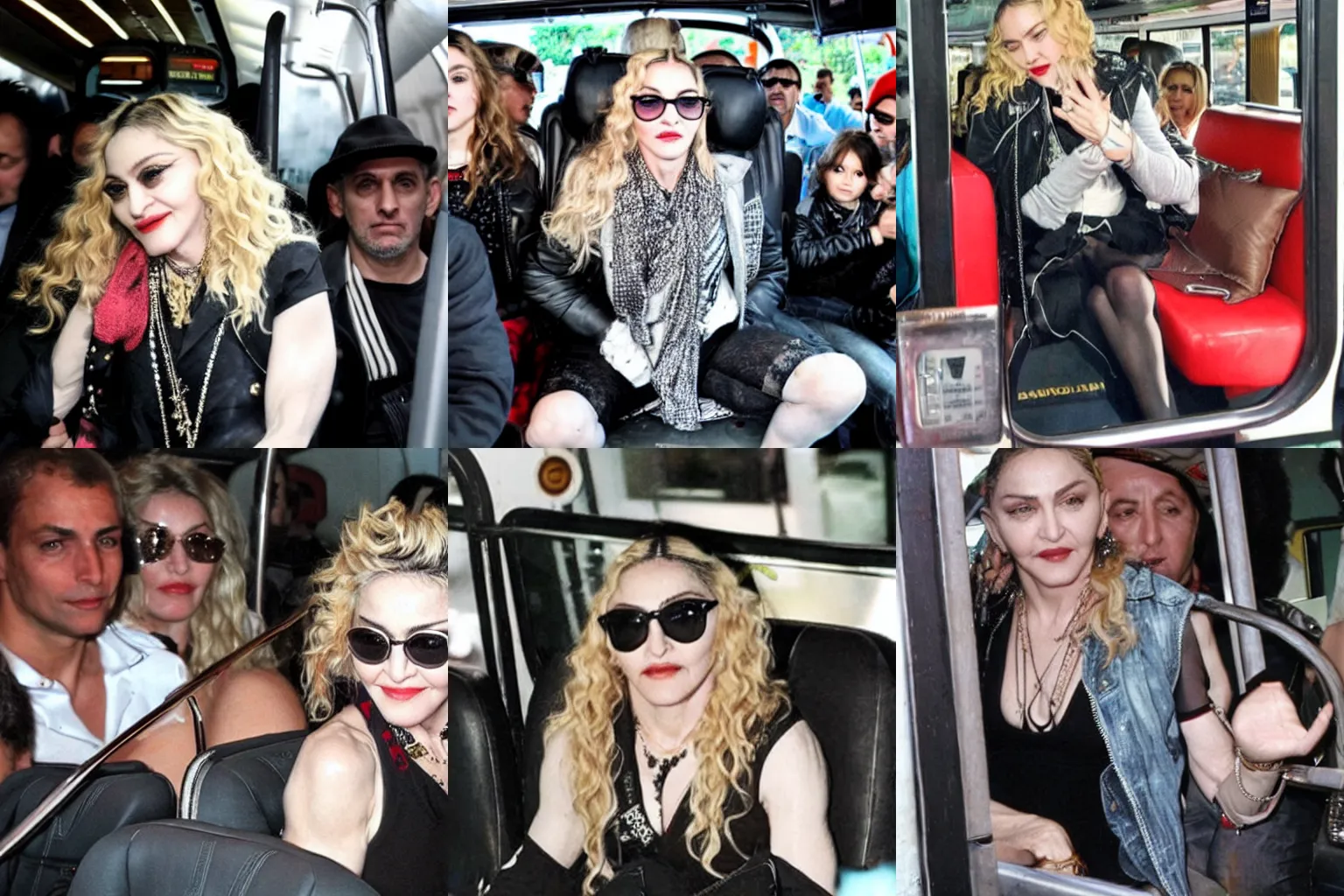 Prompt: Madonna on a Colectivo in Argentina