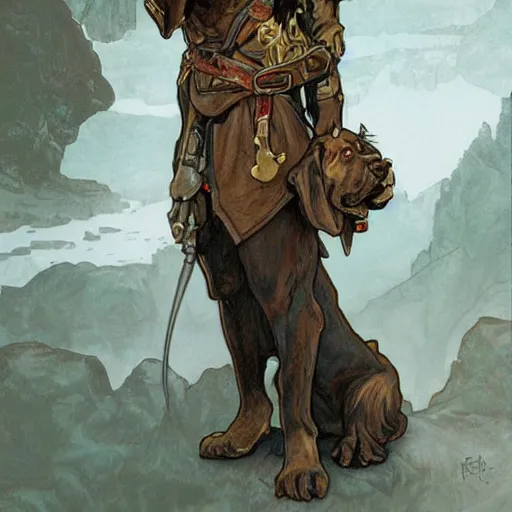 Prompt: milo the male mastiff dog, standing watchful guard, fantasy character art by john rutkowsi, artgerm, alphonse mucha - n 9