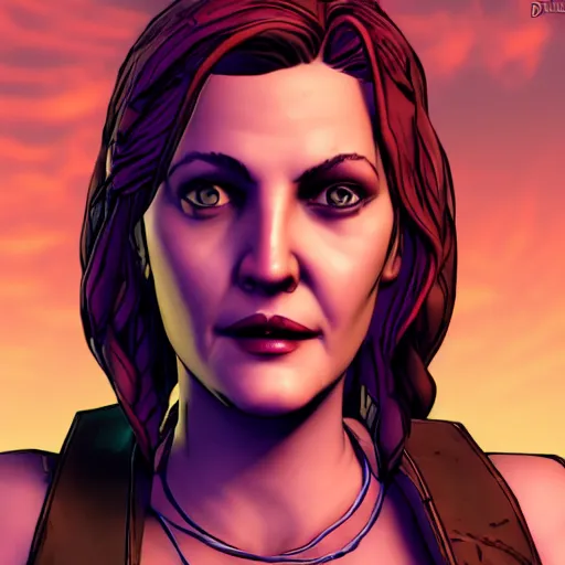 Prompt: drew barrymore portrait, borderlands, tales from the borderlands, the wolf among us, comic, cinematic lighting, studio quality, 8 k