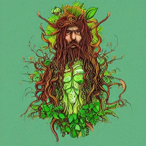 Prompt: a green magician that summons roots and flowers from the ground, digital drawing, Instagram top post, warm colors--seed 1242253951