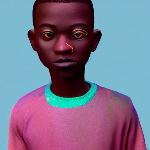 Image similar to colourful vfx upper half - 3 d portrait - art of a nigerian boy - in claymation style, art by hsiao - ron cheng & james jean, symmetrical, intricate detail, caricature, concept art, volumetric light, ray tracing, claymation render, octane render, unreal engine, sharp, pinterest, behance, art station,