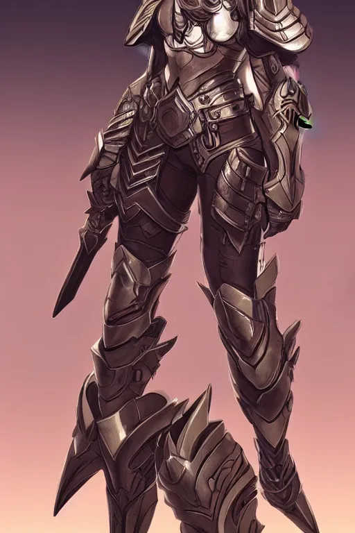 Image similar to A full body portrait of a female paladin by Shirow Miwa, concept art, very detailed, tone mapping, matte