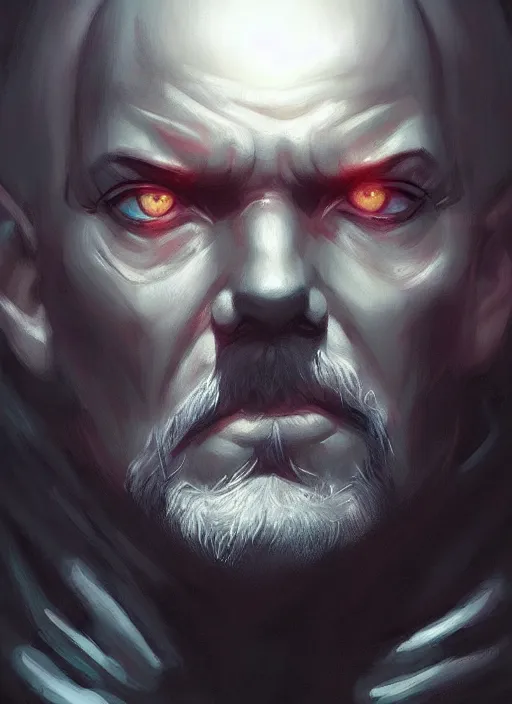 Image similar to « a portrait o cyberpunk vladimir lenin, glowing eyes, a digital painting by charlie bowater, featured on cgsociety, fantasy art, behance hd, wiccan, artstation hd »