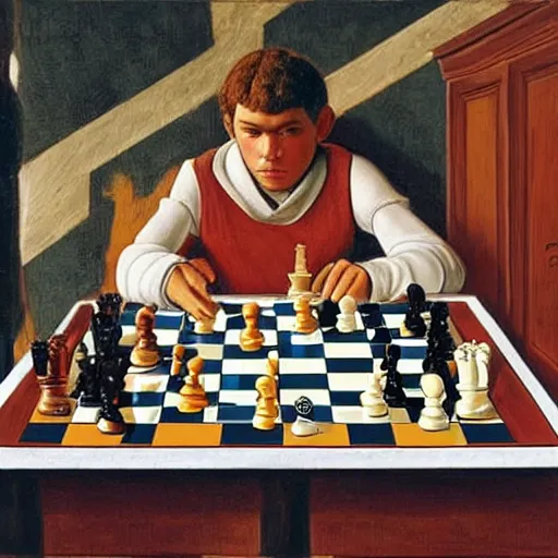 Prompt: highly detailed painting of magnus carlsen playing chess, sandro botticelli