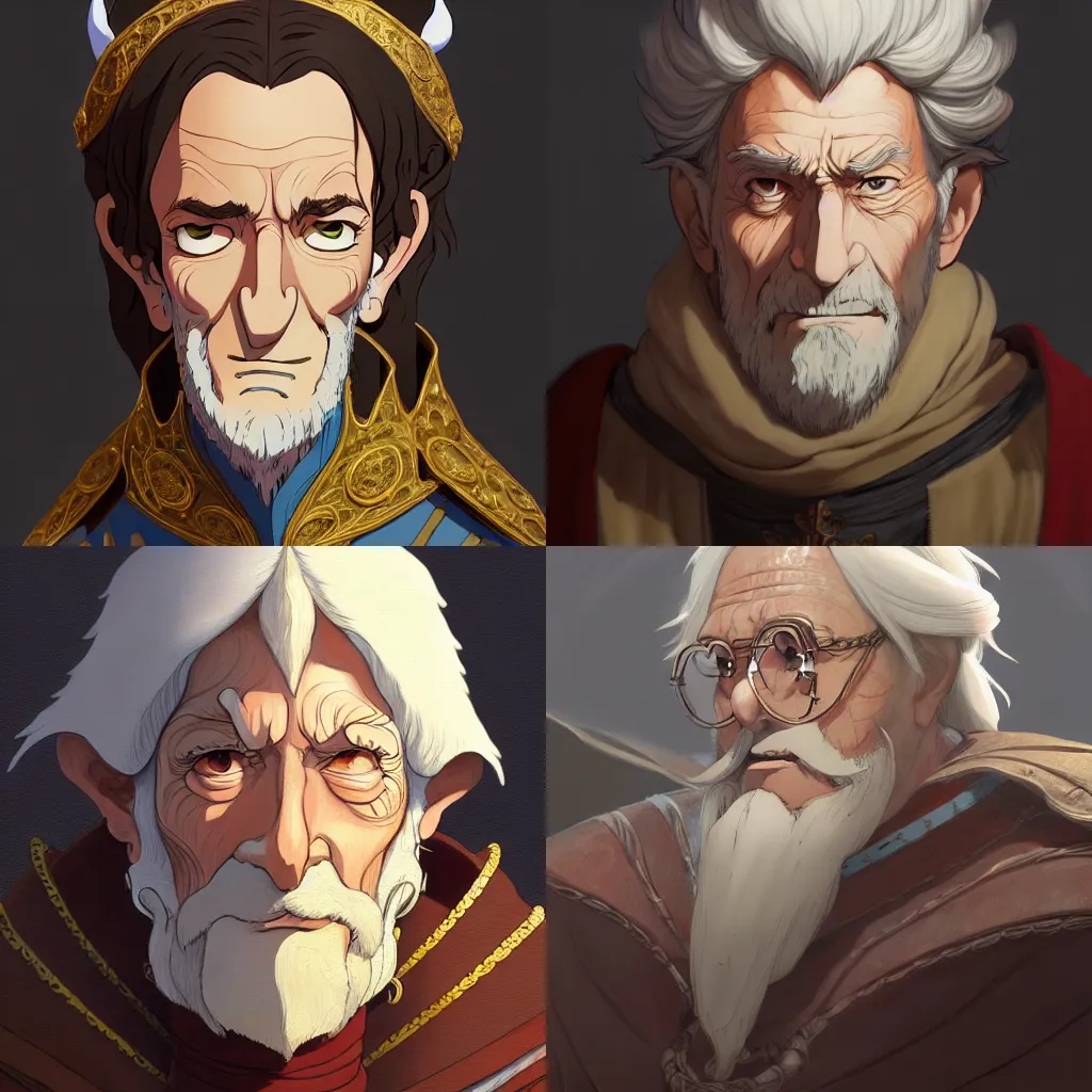 Prompt: portrait of a medieval old king, artstation, cartoon, elegant, highly detailed, digital painting, concept art, smooth art by ghibli, makoto shinkai!!, don bluth, fujita goro, giraud!!, akihiko yoshida!, fadeev 8 k