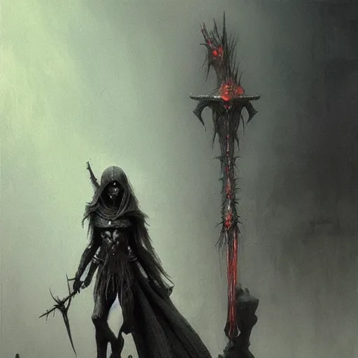 Image similar to dark elf executioner concept art, beksinski, trending on artstation