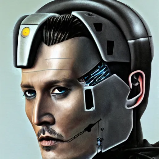 Image similar to johnny depp as a borg drone, tng, star trek, the borg, cybernetic implant, borg collective, hd, full length portrait, photorealistic