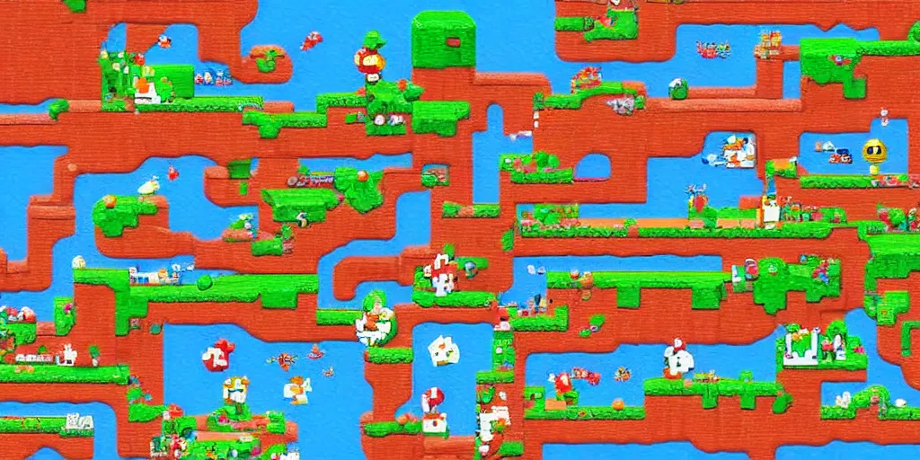Prompt: an entire landscape made out of nothing but Mario