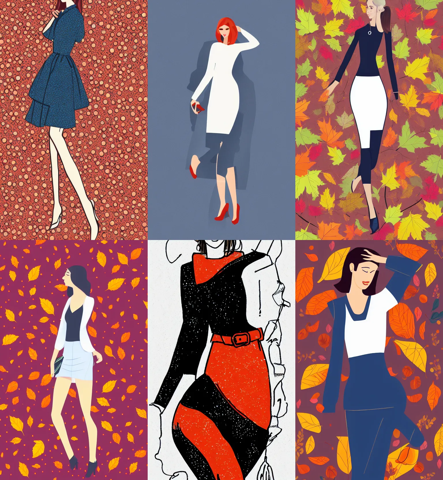 Prompt: detailed and proportionally accurate illustration, women full body, fashion clothing, autumn, white background