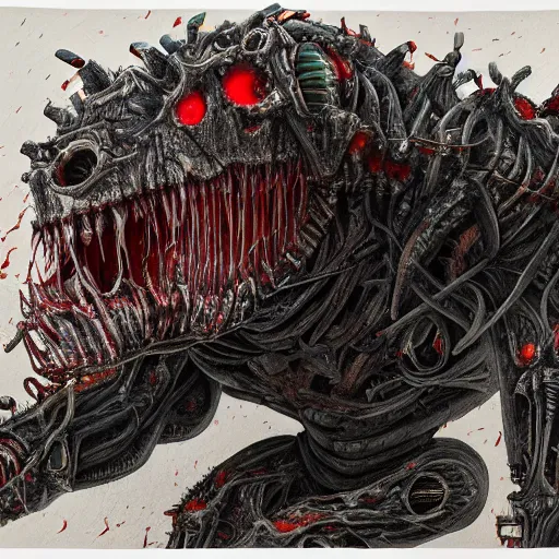 Image similar to Hyper detailed painting of a horrid eyeless biomechanical abomination covered in endless teeth as it devours The Void itself.