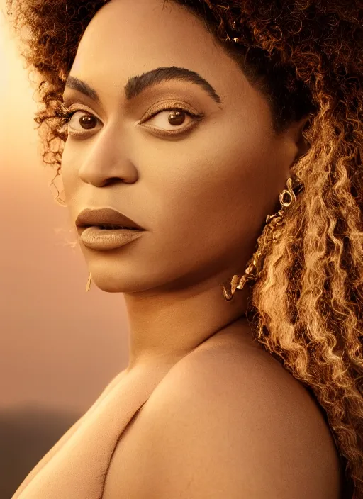 Image similar to photographic portrait of a stunningly beautiful renaissance beyonce with soft makeup in soft dreamy light at sunset, royal themed, contemporary fashion shoot, by edward robert hughes, annie leibovitz and steve mccurry, david lazar, jimmy nelsson, breathtaking, 8 k resolution, extremely detailed, beautiful, establishing shot, artistic, hyperrealistic, beautiful face, octane render